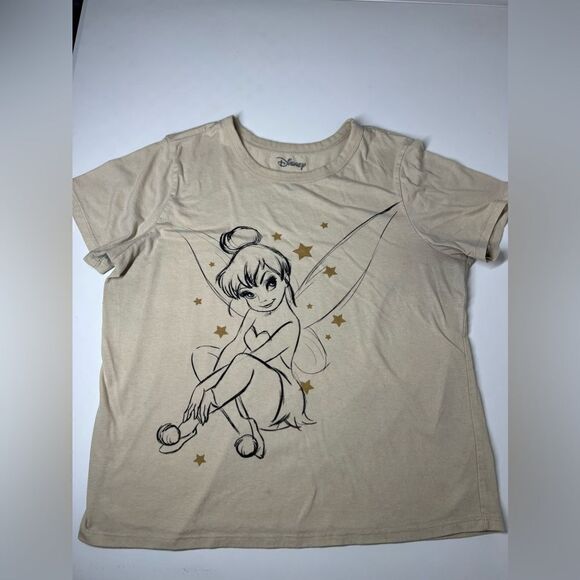 RARE DISNEY WOMEN'S TINKERBELL SHORT SLEEVE CREW NECK T-SHIRT TAN Size L - Picture 1 of 10